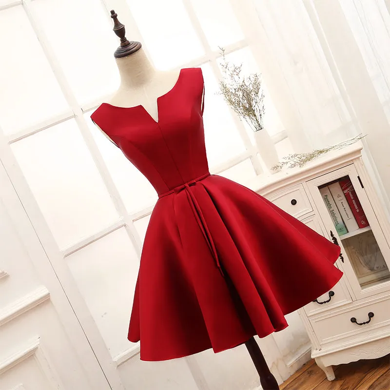 Adorable Red Satin Homecoming Dress , Short Party Dress