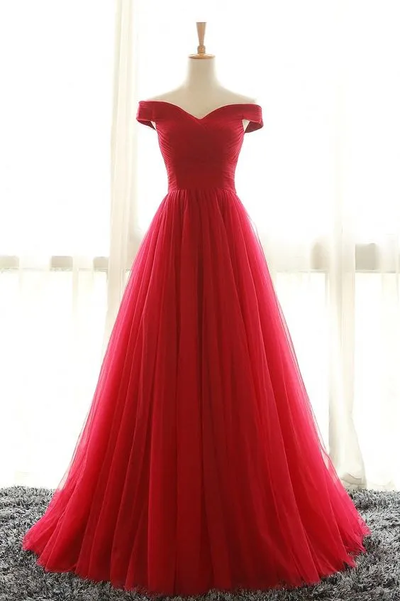 Beautiful Lavender Tulle Off Shoulder Long Formal Dress , Beautiful Party Gowns