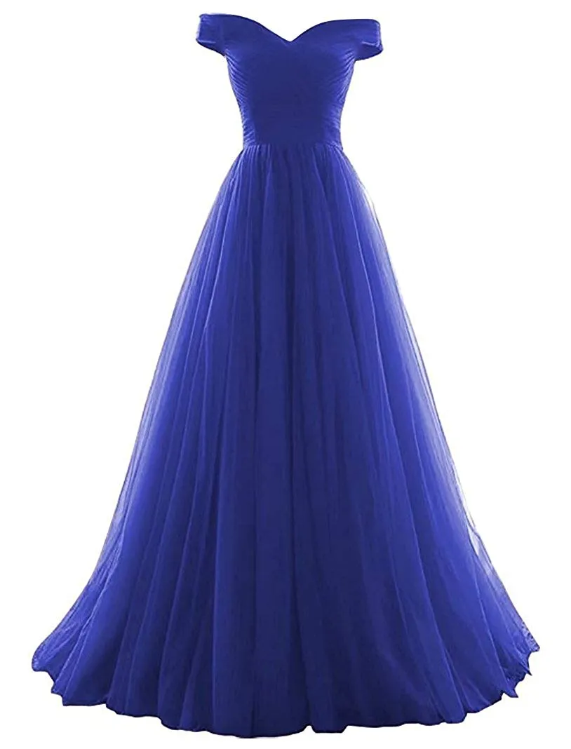 Beautiful Lavender Tulle Off Shoulder Long Formal Dress , Beautiful Party Gowns