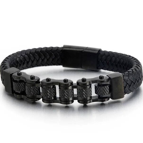 Cycolinks Retro Leather Bike Chain Bracelet