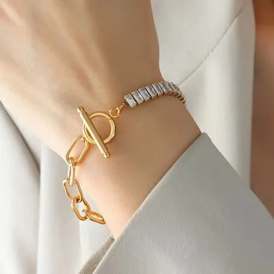 Dual Elegance Titanium and Gold Bracelet