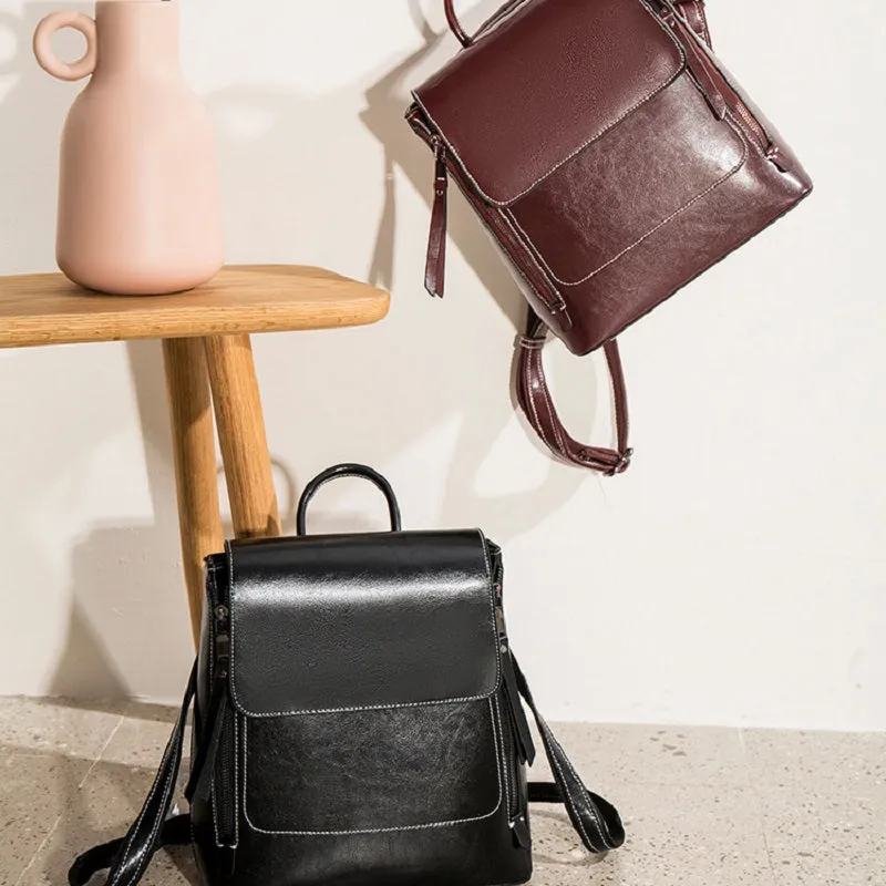 Fashion Retro Oil Wax Leather Backpack