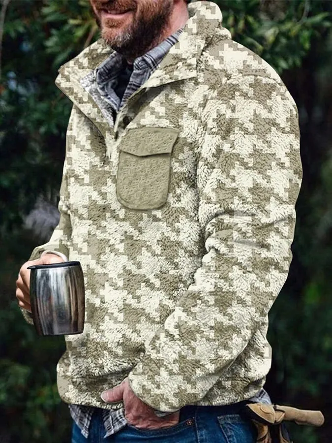 Men's Flannel Casual Retro Button Pullover Sweatshirt