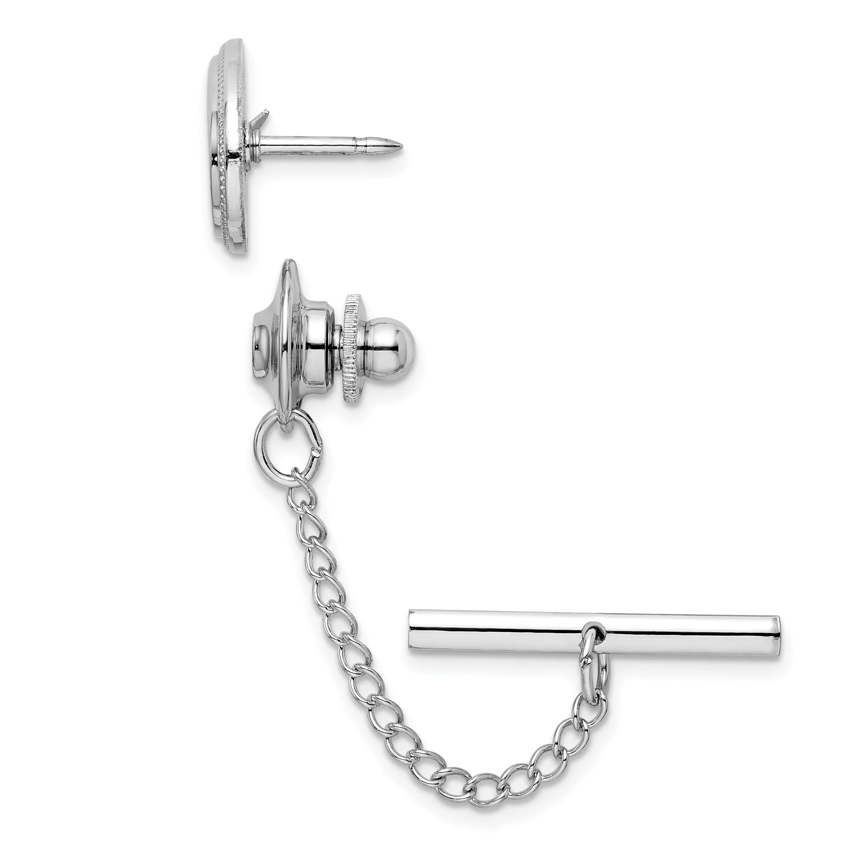 Rhodium Plated Oval Beaded Tie Tac