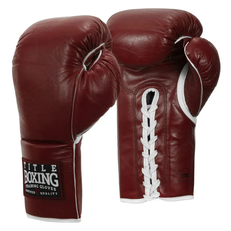 TITLE Boxing Old School Leather Lace-Up Sparring Gloves Maroon